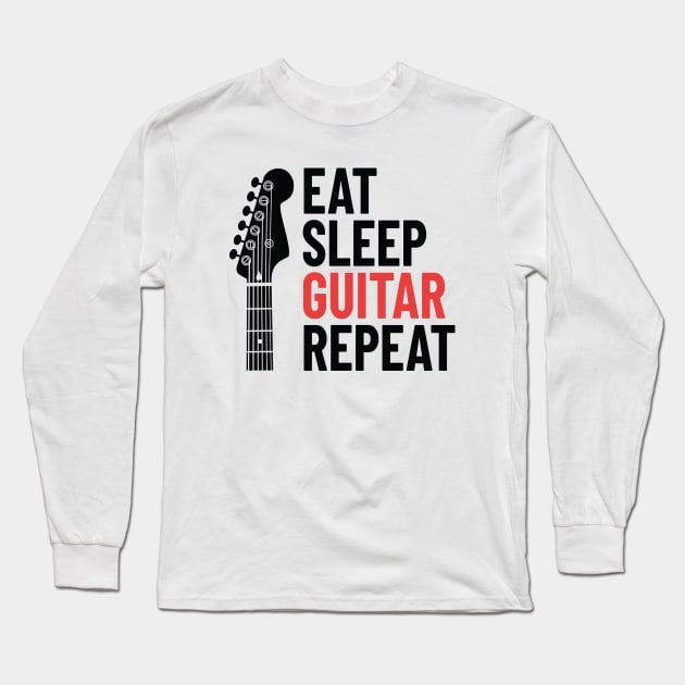 Eat Sleep Guitar Repeat Electric Guitar Headstock Light Theme Long Sleeve T-Shirt by nightsworthy